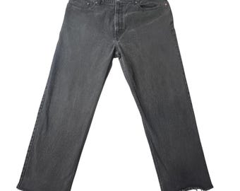 Vintage Levi's Jeans Mens 37x26 Black Relaxed Fit Raw Hem Distressed Denim Y2K