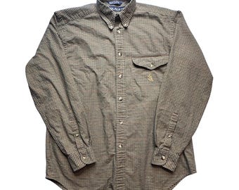 Vintage Nautica Shirt Mens Medium Green Check Cotton Button Down Logo 90s