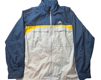 Vintage Adidas Windbreaker Mens Large Blue Grey Colorblock Full Zip Jacket Y2K