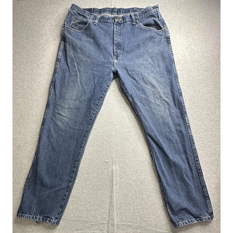 Wrangler-jeans heren 36 x 31 blauw denim, rechte pijpen YKK-rits, authentiek rood label afbeelding 4