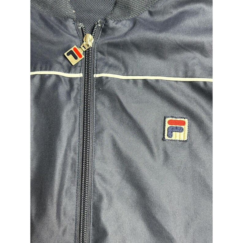 Giacca a vento vintage Fila da uomo, blu, con mezza zip, foderata, stile sportivo immagine 5
