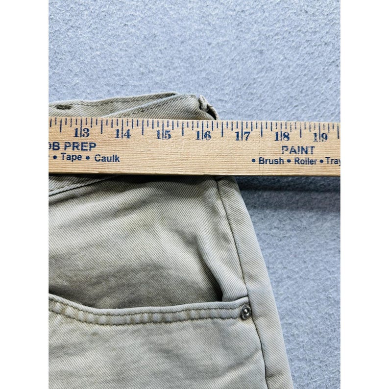 VTG Wrangler Jeans Mens 33x27 Khaki Tan Hero Originals Straight Leg Stained image 9