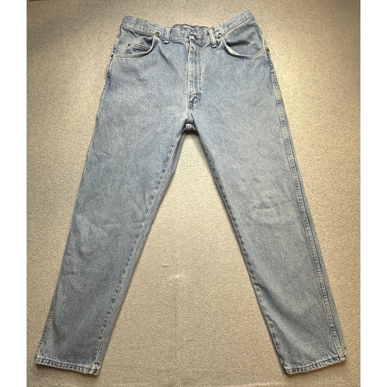 Vintage Wrangler-jeans heren 36 x 32 (32 x 30) lichte wassing authentiek denim, VS jaren 90 afbeelding 2