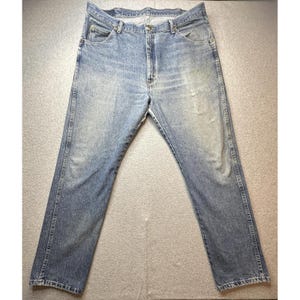 VTG Wrangler Jeans Mens 36X30 Blue Denim Straight Leg Distressed Workwear YKK image 2