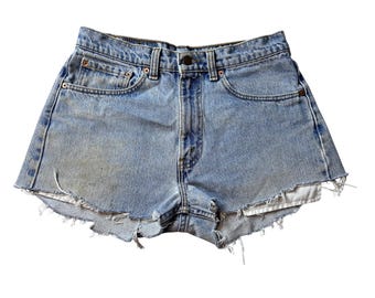 Vintage Levi's 505 Jean Shorts Womens 31 Light Blue Cut Off High Waisted Denim