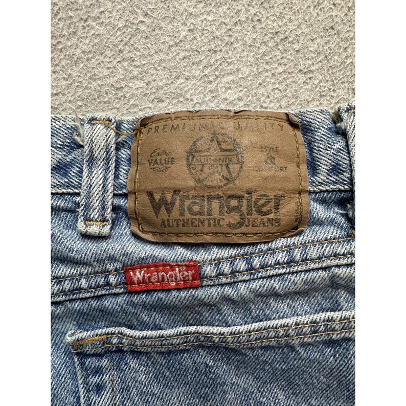 Vintage Wrangler-jeans heren 36 x 32 (32 x 30) lichte wassing authentiek denim, VS jaren 90 afbeelding 13