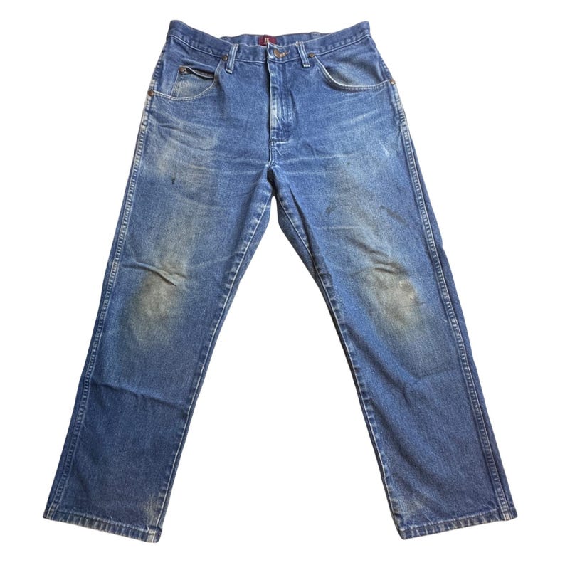 Wrangler 31MWZPW relaxte fit jeans heren 34 x 30 (34 x 28) blauw denim werkkleding gebeitst afbeelding 2