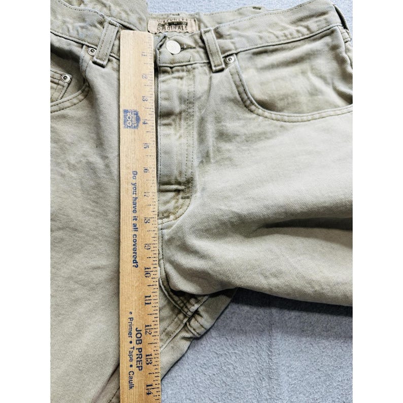 VTG Wrangler Jeans Mens 33x27 Khaki Tan Hero Originals Straight Leg Stained image 11