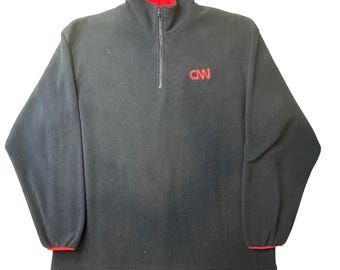 Vintage Akwa Fleece Pullover Mens XL Navy CNN Logo 1/4 Zip Sweater USA 80s 90s