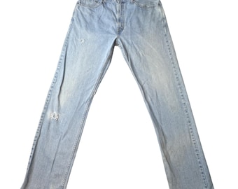 Vitnage Levi's 505 Jeans Mens 38x36 (36x35) Blue Distressed Light Wash Denim Y2K