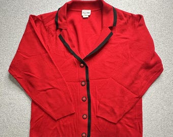 Vintage 1055 Park Sweater Womens Small Red Black Button Cardigan Retro 90s Knit