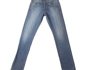Jeans vintage True Religion da donna, taglia 29, blu, modello Geno Straight Pinstripe Denim, Made in USA