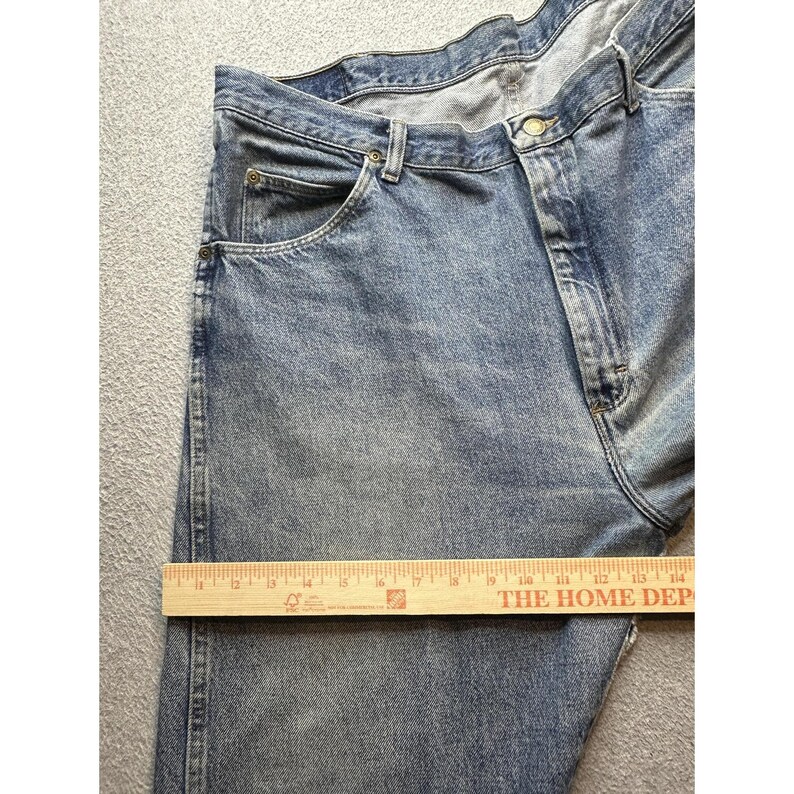 VTG Wrangler Jeans Mens 36X30 Blue Denim Straight Leg Distressed Workwear YKK image 13