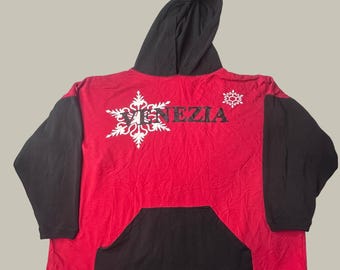 Vintage Venezia Hoodie Women 18/20 Vitale Red Black Colorblock Snowflake Graphic
