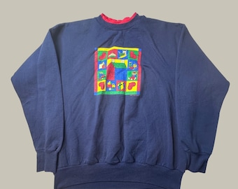 Vintage MC Sportswear Sweatshirt Womens Large Grandma House Blue Graphic 90s USA