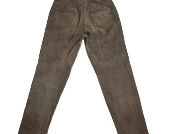 Vintage Bagatelle Leather Pants Womens 4P Brown Suede Straight Leg Lined Pockets