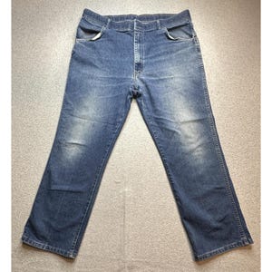 Vintage Wrangler Jeans Herr 37x27 Blå Denim Raka Ben Mellantvätt 70-80-tal bild 2