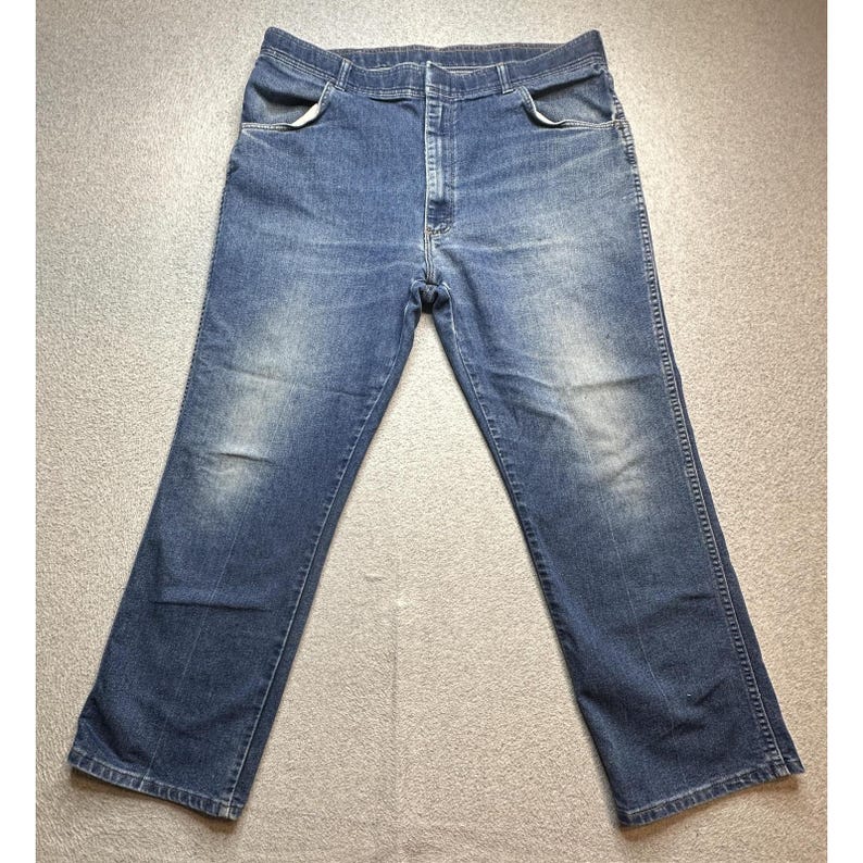 Vintage Wrangler Jeans Herr 37x27 Blå Denim Raka Ben Mellantvätt 70-80-tal bild 2
