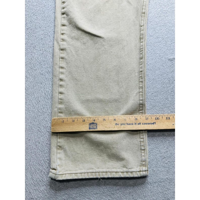 VTG Wrangler Jeans Mens 33x27 Khaki Tan Hero Originals Straight Leg Stained image 13