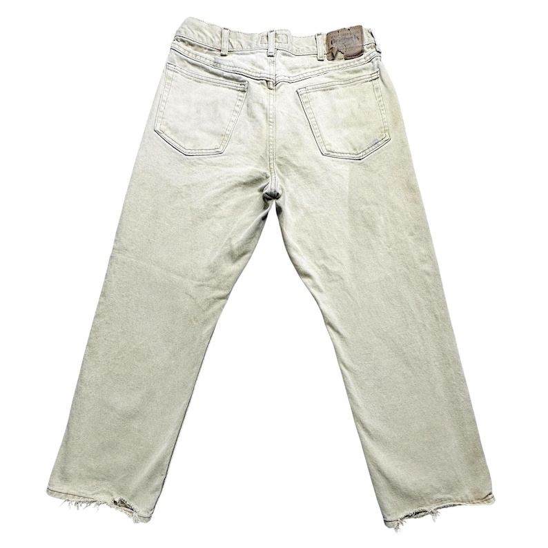 VTG Wrangler Jeans Mens 33x27 Khaki Tan Hero Originals Straight Leg Stained image 1