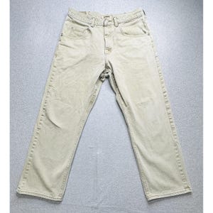 VTG Wrangler Jeans Mens 33x27 Khaki Tan Hero Originals Straight Leg Stained image 8
