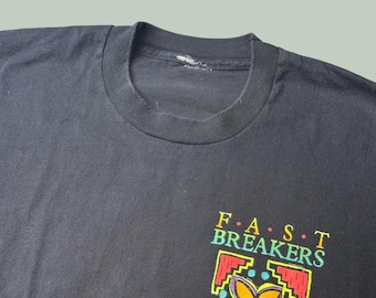 Vintage Fast Breakers T Shirt Mens L 90s Surf Neon Graphic Black Single Stitch