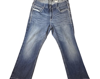 Ariat Jeans レディース 34 ブルー リアルデニム ブーツカット マリン コントラストステッチ ペイズリー