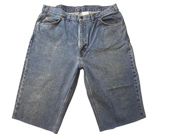 Pantaloncini vintage Levi's 506 da uomo, taglia 38, blu e arancioni, in denim, modello short off, anni '90, Y2K