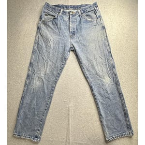 Wrangler Jeans Mens 32x28 Blue Regular Fit Straight Leg Faded Distressed 96501DS image 4