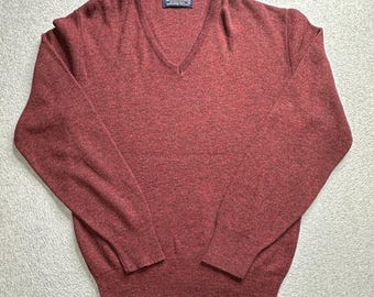 Suéter puritano vintage para hombre, talla XL, rojo, cuello en V, hecho en EE. UU., 100 % acrílico, años 90