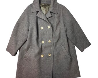 Vintage Mary Lane Coat Womens XL Grey Herringbone Double Breasted Wool Blend 60s