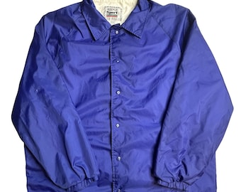 VTG Eagles Ridge Sport Jacket Mens 2XL Blue Nylon Lined Snap Front Windbreaker