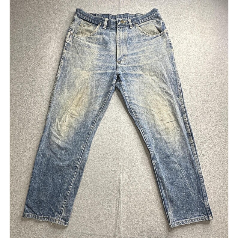 VTG Wrangler Rugged Wear Jeans Mens 34x30 Blue Denim Workwear Straight 35100MN image 4