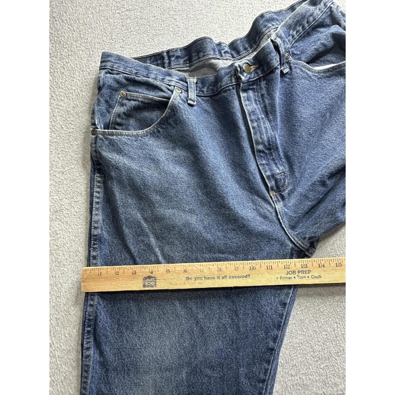 Wrangler-jeans heren 36 x 31 blauw denim, rechte pijpen YKK-rits, authentiek rood label afbeelding 8