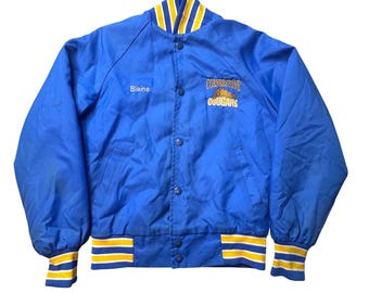 Vintage WestArk Jacket Boys YM Blue Cornerstone Cougars Bomber Quilted Satin USA