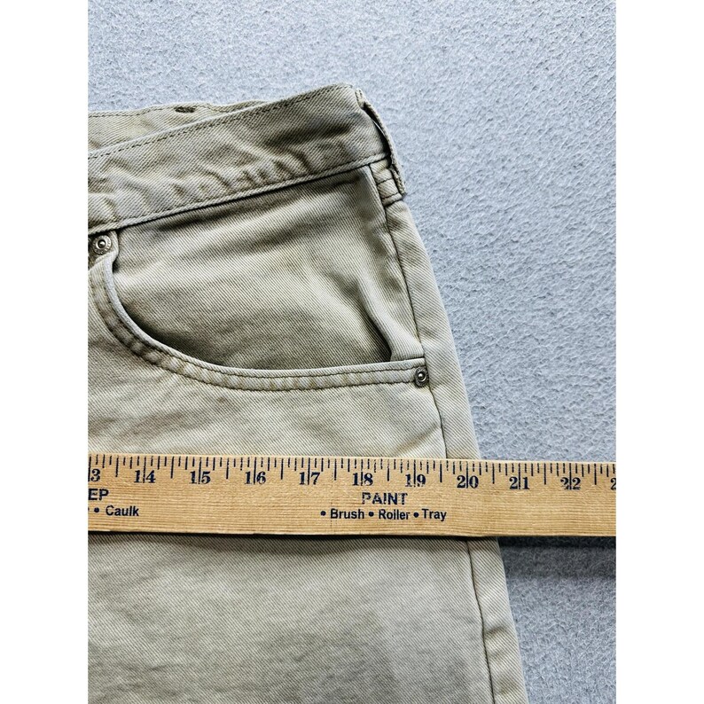 VTG Wrangler Jeans Mens 33x27 Khaki Tan Hero Originals Straight Leg Stained image 10