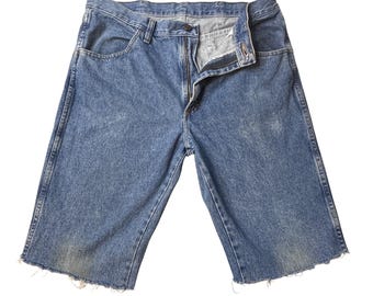 Rustler Denim Shorts Mens 35 Blue Cut Off Raw Hem Medium Wash Cotton Jorts Y2K