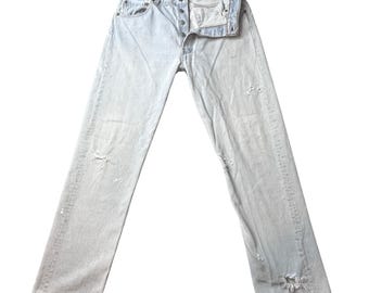 Jeansy męskie Levi's 501 Vintage 34x32 (32x29) proste, przetarte, z guzikami