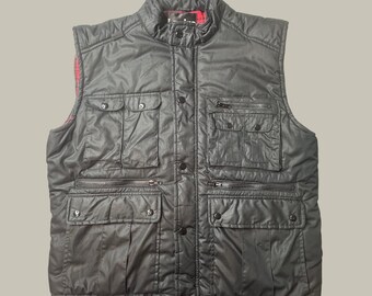Vintage Lamigo Vest Mens Large Black Multi-Pocket Flannel Lined Utility Puffer