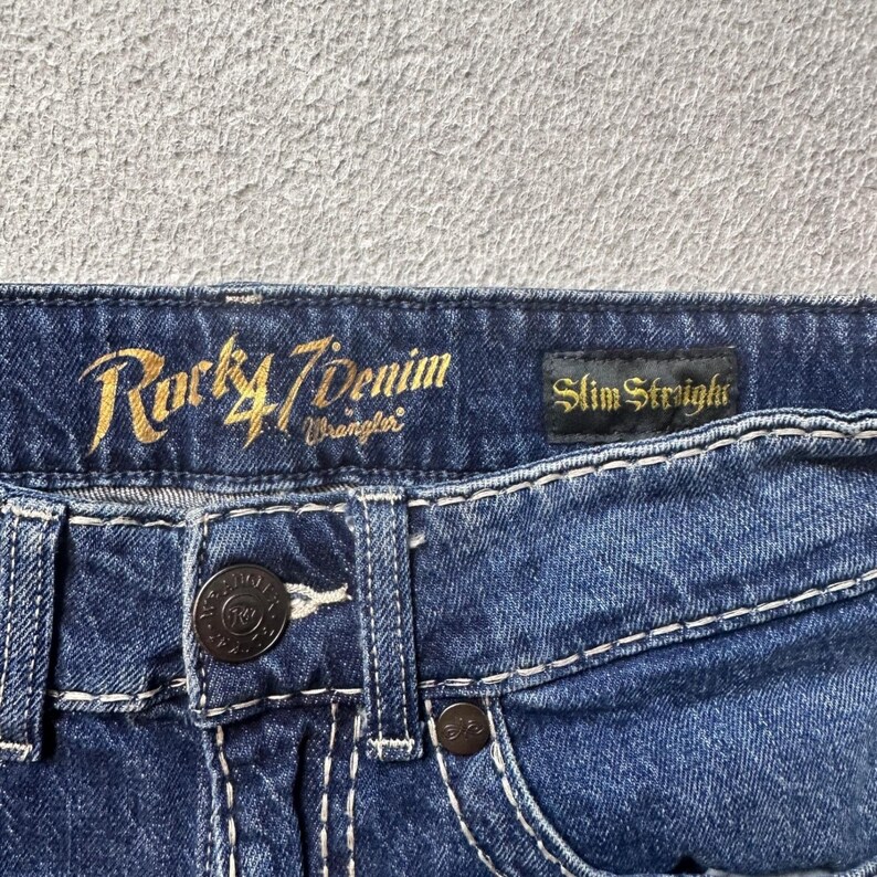 Wrangler Jeans Womens 32 Blue Rock 47 Slim Straight Contrast Stitch Denim image 3