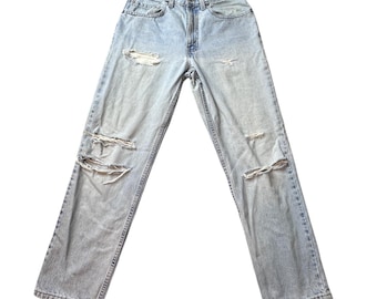 Jeans Levi's 550 vintage para hombre, talla 32x30 (30x28), azul claro, corte relajado, desgastado, fabricados en EE. UU.