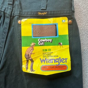 Vintage Wrangler-jeans heren 29 x 32 (27 x 30) groen cowboy-snit slim-fit 936CGN denim afbeelding 4