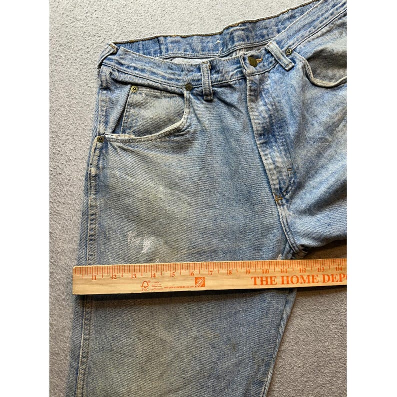 Vintage Wrangler Mens Jeans 34x30 (32x29) Light Wash Denim Relaxed Fit Made USA image 15