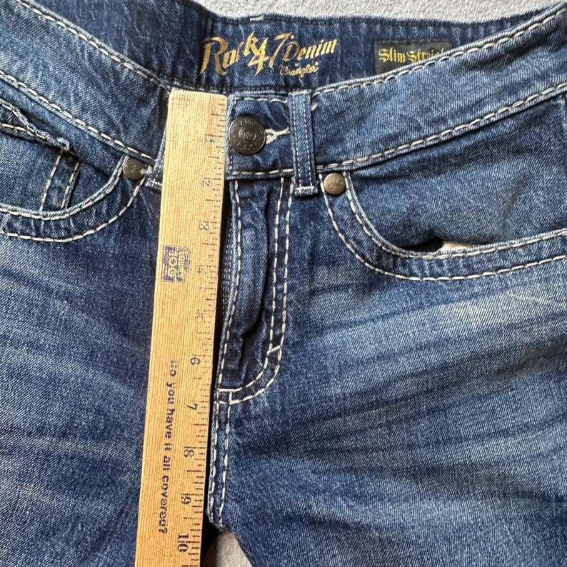 Wrangler Jeans Womens 32 Blue Rock 47 Slim Straight Contrast Stitch Denim image 7