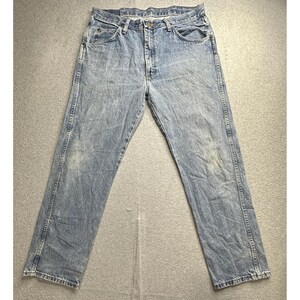 VTG Wrangler Jeans Mens 34x29 Blue Light Wash Denim 06501DS Straight Leg Zip Fly image 4