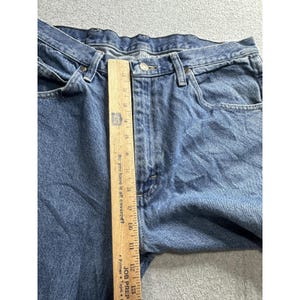 Vaqueros Wrangler para hombre, talla 34 x 34, de mezclilla azul, pierna recta, 5 bolsillos, cremallera YKK, 96501DS imagen 7