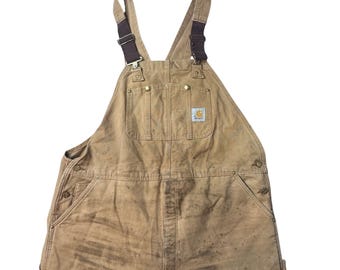 Vintage Carhartt Overall Herren 46x32 Braun R02 BRN Quilt Lined Duck Lätzchen USA 90er Jahre