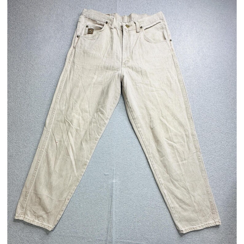 VTG Wrangler Jeans Mens 30x29 Beige Khaki 5 Pocket Denim Authentic Workwear USA image 4