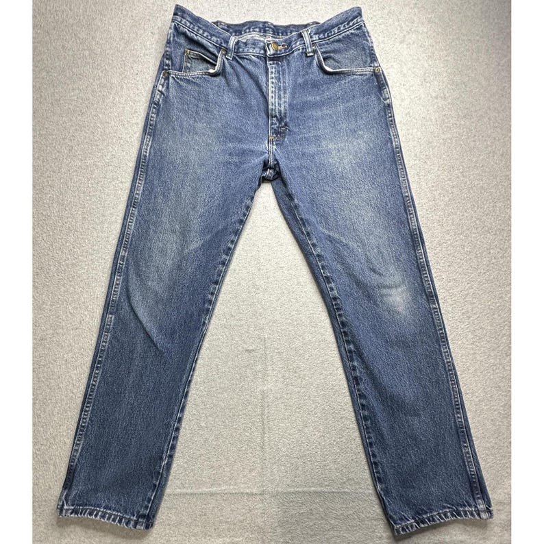 VTG Wrangler Jeans Mens 36x32 Blue Authentic Five Pocket Straight Denim 96501MR image 5