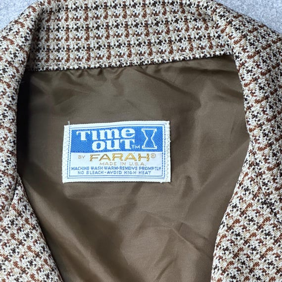 Vintage Farah Blazer Mens 40 Brown Time Out Houndstooth Coat USA Made 70s View 3
